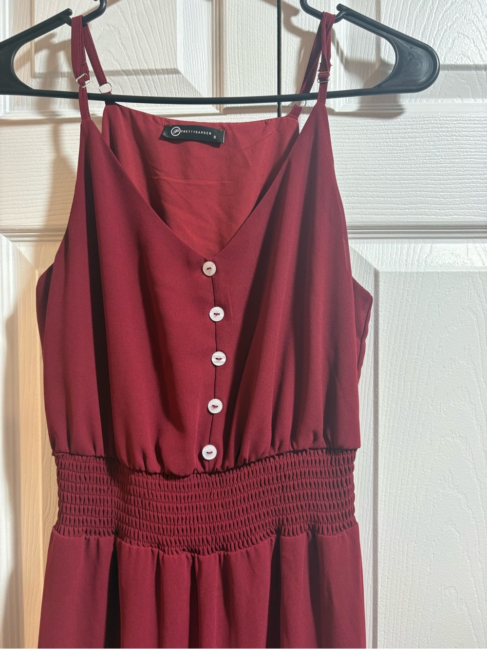 Womens V-Neck Tiered Maxi Dress in Burgundy Cottagecore Romantic Summer ready - Picture 4 of 5